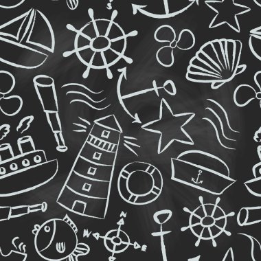 Deniz kroki doodle vektör simgeler seamless modeli eps10