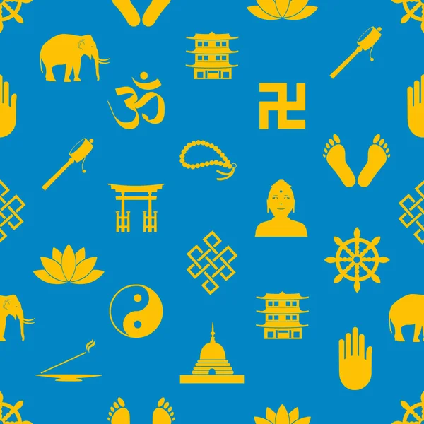 Buddhism religiones símbolos vector iconos patrón sin costura eps10 — Archivo Imágenes Vectoriales