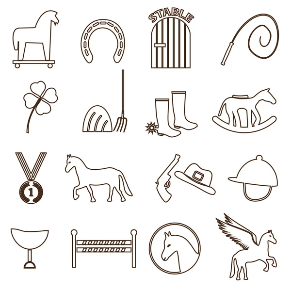 Bruin eenvoudig paard thema overzicht pictogrammen instellen eps10 — Stockvector