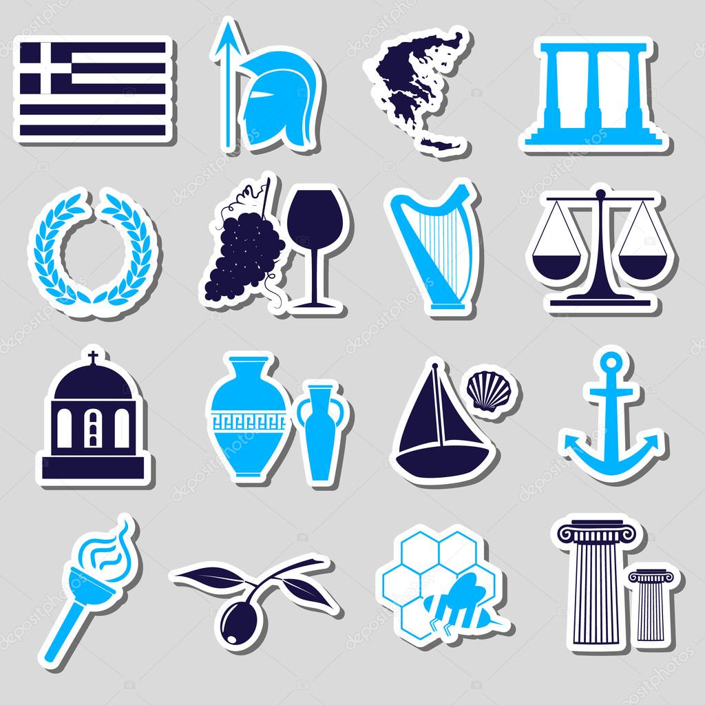 Greece country theme symbols and stickers set eps10 Stock Vector Image