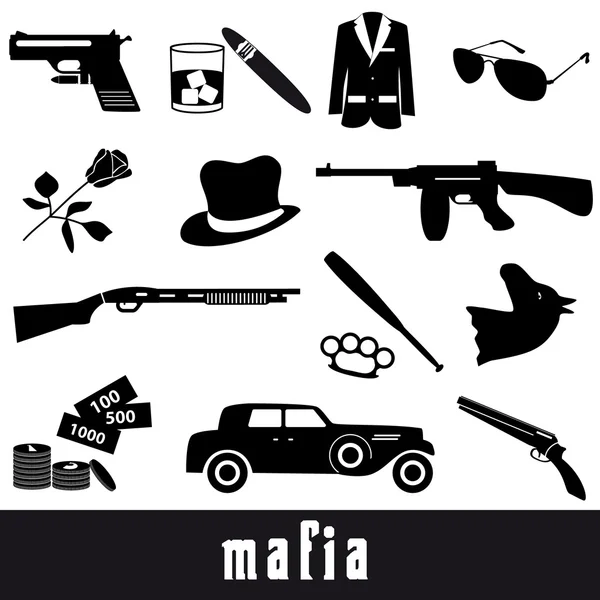 Mafia criminal negro símbolos e iconos conjunto eps10 — Archivo Imágenes Vectoriales