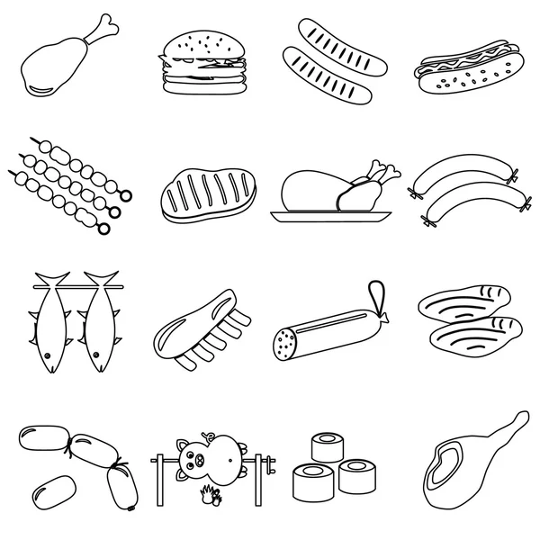 Icônes et symboles de contour des aliments de viande eps10 — Image vectorielle