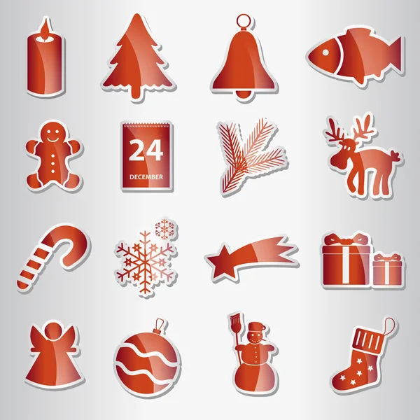 Various christmas red shiny stickers collection eps10 — Stock Vector