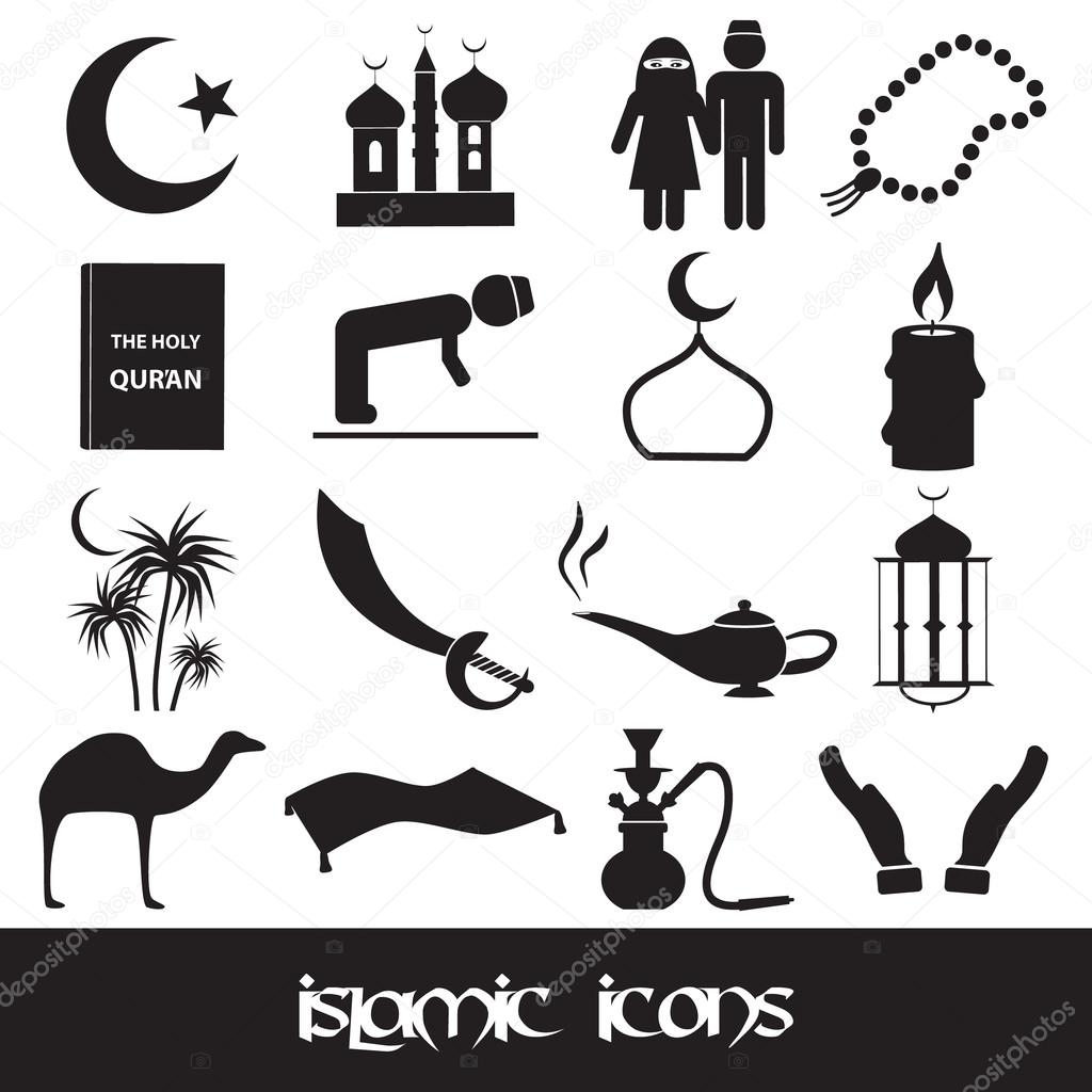 islamic religion simple black icons set eps10