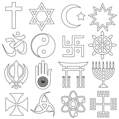 world religions symbols vector set of outline icons eps10 clipart