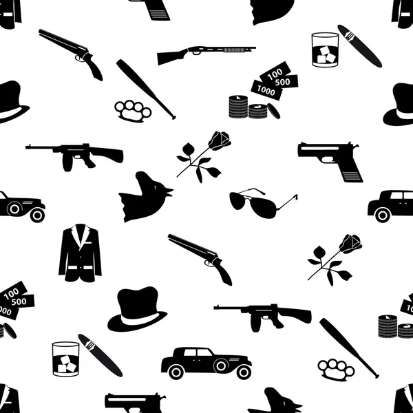 Mafia criminal black symbols and icons seamless pattern eps10 — Stock Vector