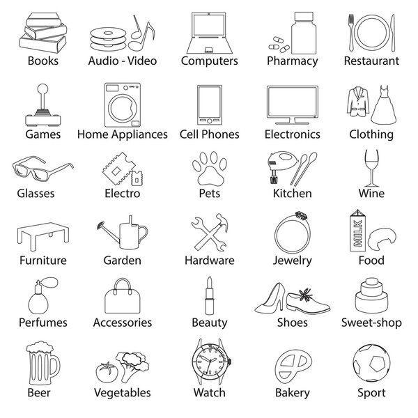 Отдел магазинов простые векторные обозначения набора символов eps10
