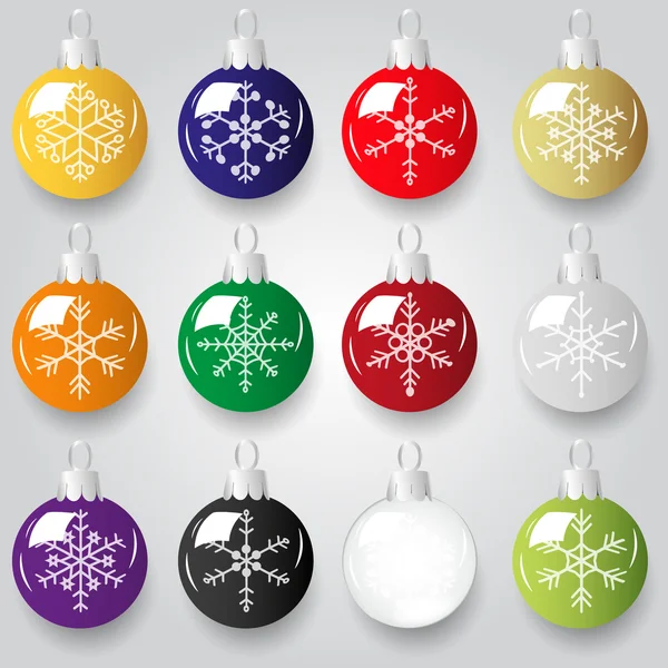 Shiny christmas decoration with snowflake color small baubles eps10 — Stock Vector