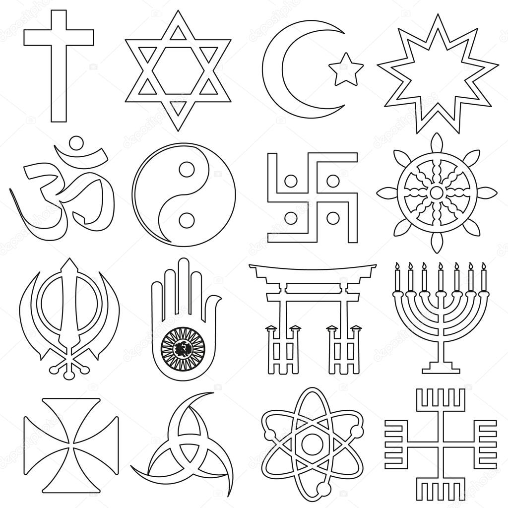 world religions symbols vector set of outline icons eps10
