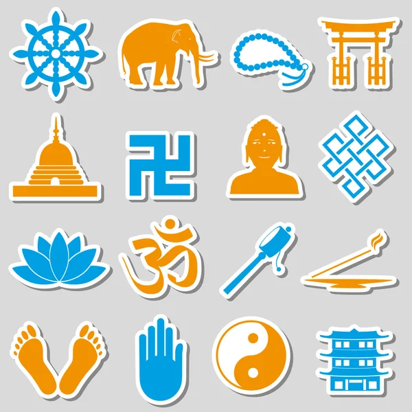 Buddismo religioni simboli vettore set di adesivi eps10 — Vettoriale Stock