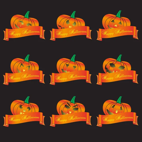 Laranja halloween esculpido abóboras e banners definir eps10 —  Vetores de Stock