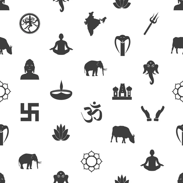 Hinduisme religioner symboler grå sømløse mønster10 – stockvektor
