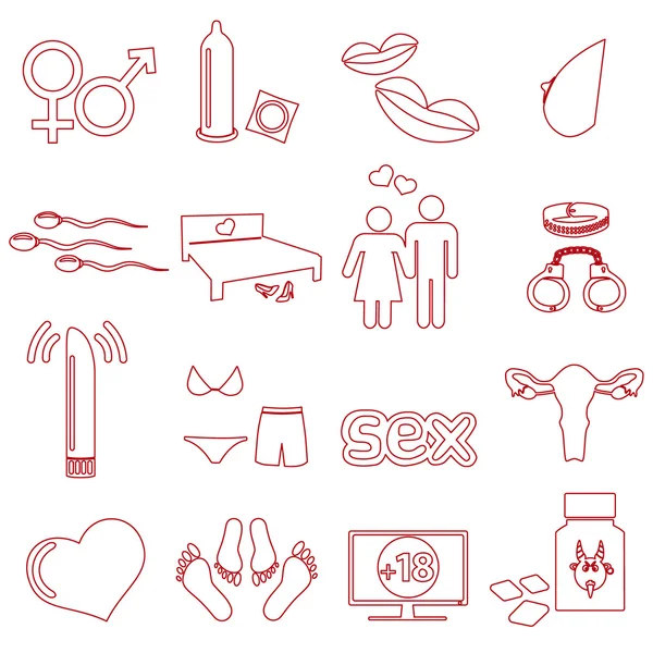 Sex theme simple outline red icons set eps10 — Stock Vector