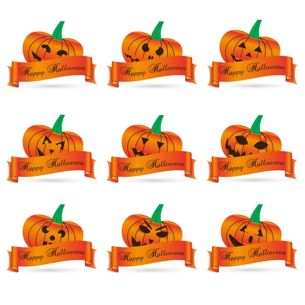 Calabazas talladas halloween naranja con pancartas set eps10 — Vector de stock