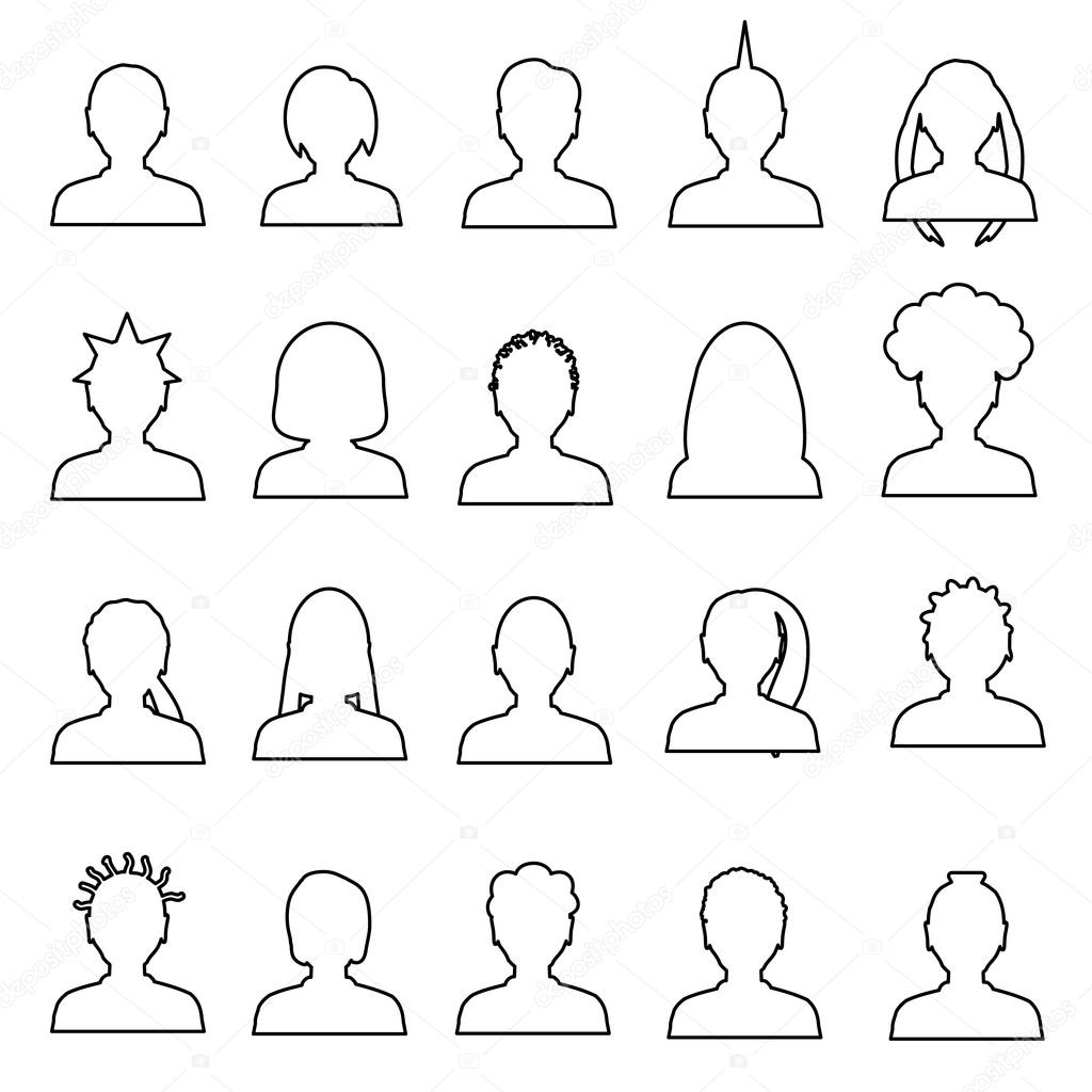 men and women head simple outline avatar icons set  eps10