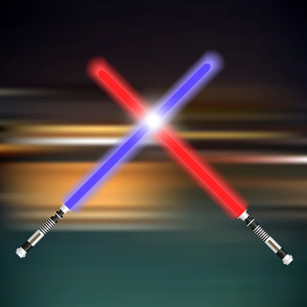 Deux épées futures lumière rouge et bleue combattent fond flou eps10 — Image vectorielle