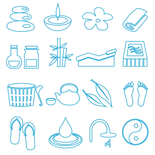 Spa and relaxation simple blue outline icons set eps10 — Stock Vector