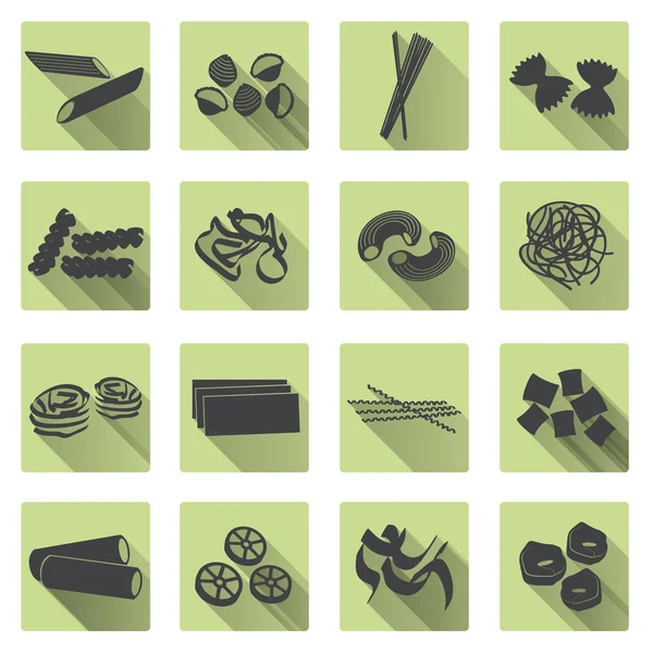 Verschiedene Arten von Nudeln Lebensmittelfarbe flache Symbole Satz eps10 — Stockvektor