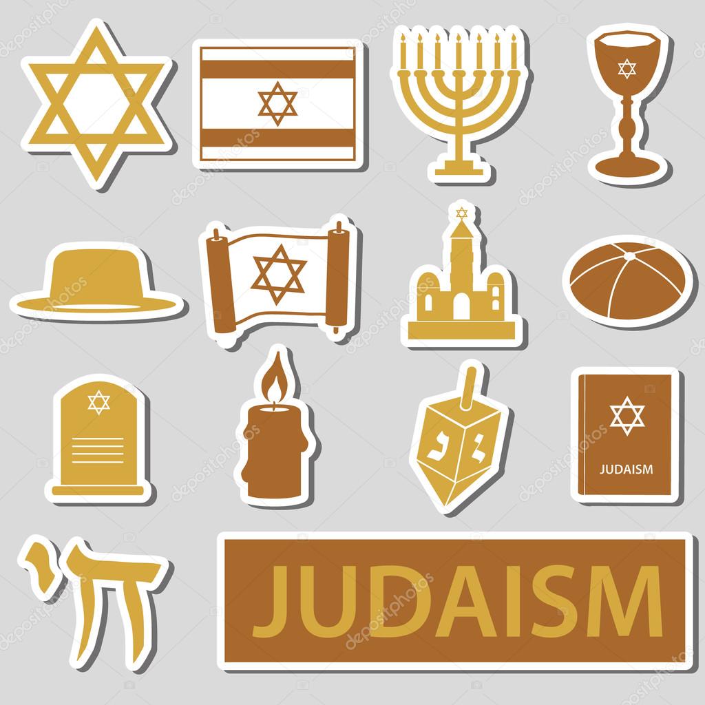 judaism religion symbols vector set of stickers eps10