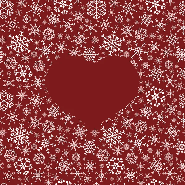 Winter snowflakes dark red and white seamless pattern with heart eps10 — Stock Vector