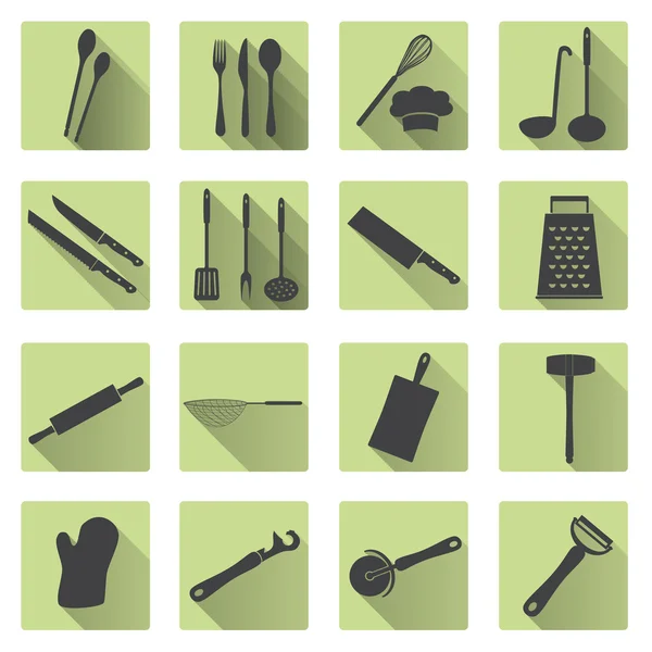 Home kitchen cooking utensils flat shadow icons eps10 — Stock Vector