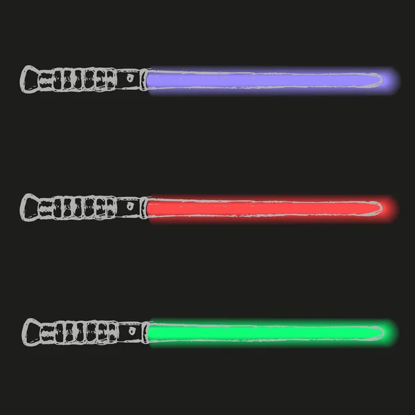 Espadas futuras luz roja azul y verde garabato eps10 — Vector de stock