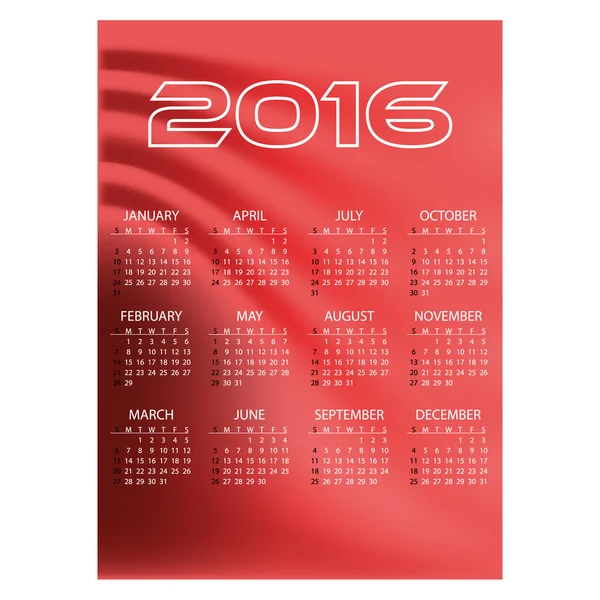 2016 simple entreprise vagues rouges calendrier mural eps10 — Image vectorielle