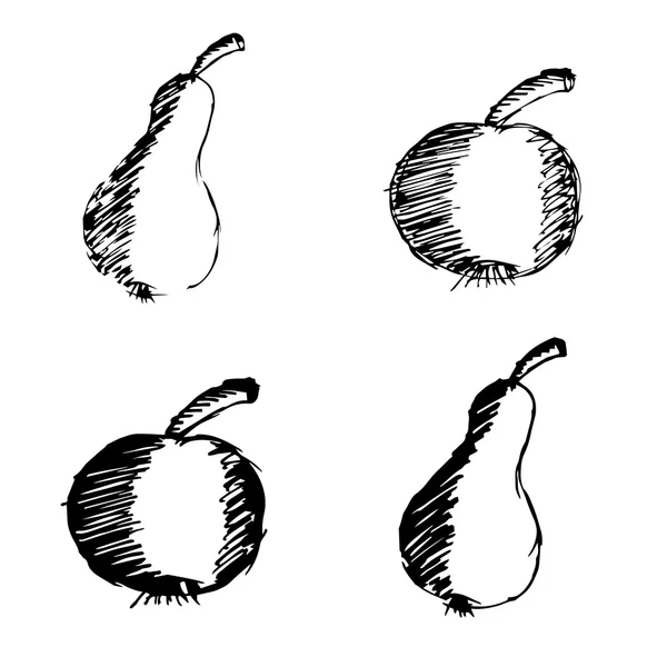 Pommes et poires dessinées à la main icônes doodle eps10 — Image vectorielle