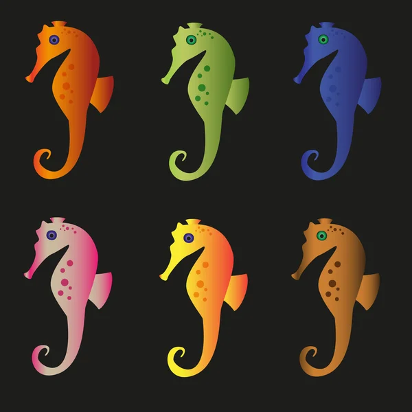 Різні кольорові іконки морських коней, встановлені на чорному фоні eps10 — стоковий вектор