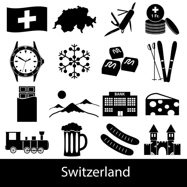 Suiza país tema símbolos iconos conjunto eps10 — Archivo Imágenes Vectoriales