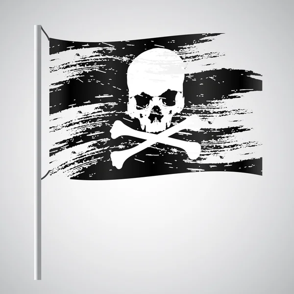 Black pirate flag grunge style with skull eps10 — Stock Vector