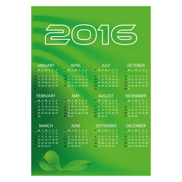 2016 simple entreprise vagues vertes calendrier mural eps10 — Image vectorielle