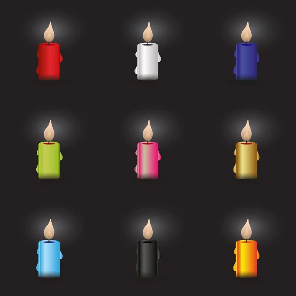 Conjunto de velas vectoriales de colores por la noche eps10 — Vector de stock