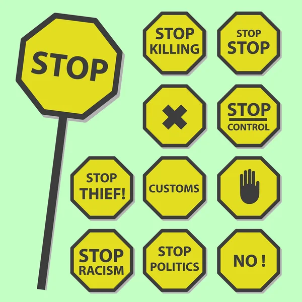 Panneau de signalisation jaune d'arrêt mis comme bannières eps10 — Image vectorielle
