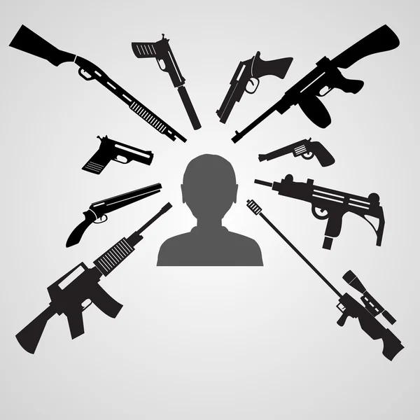Τα πυροβόλα όπλα που στοχεύουν στο κεφάλι του ένα άνθρωπος eps10 — Διανυσματικό Αρχείο
