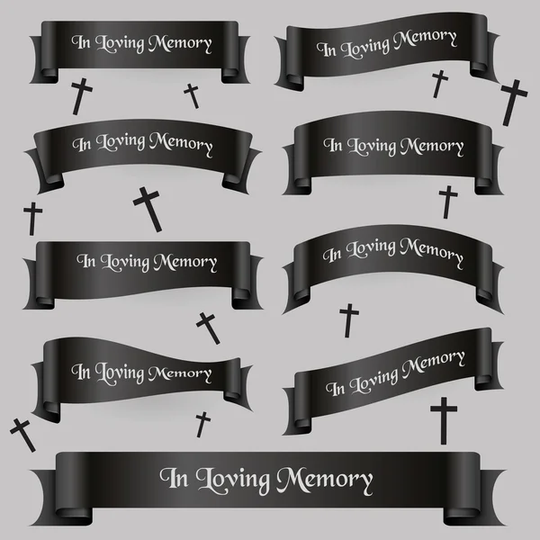Banners de fitas funerárias pretas com texto eps10 — Vetor de Stock