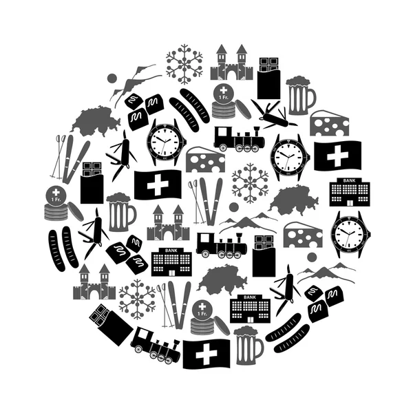 Switzerland country theme symbols icons in circle eps10 — Stock Vector