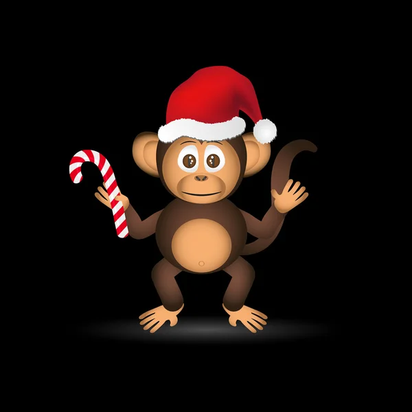 Mignon chimpanzé petit singe avec santa chapeau eps10 — Image vectorielle