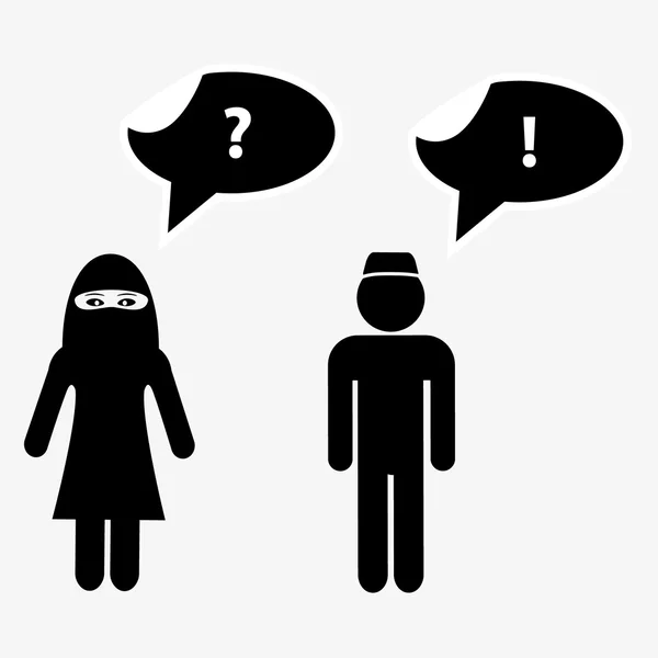 Islamic homme et femme parle avec parler bulles eps10 — Image vectorielle