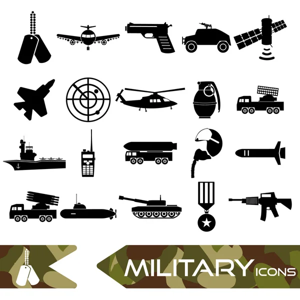 Military theme simple black icons set eps10 — Stock Vector