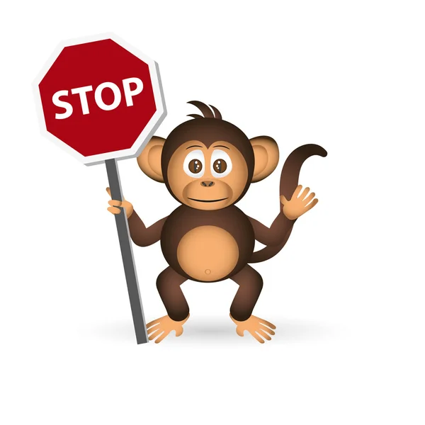 Cute chimpanzee little monkey holding stop sign eps10 — Stock Vector