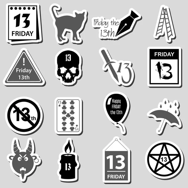 Friday day the 13 bad luck day stickers set eps10 — стоковый вектор