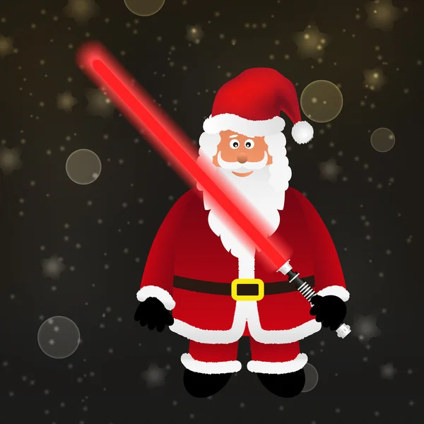 Desenhos animados coloridos Papai Noel com eps10 espada leve futurista — Vetor de Stock