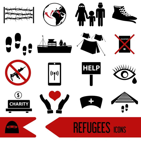 Varios iconos sencillos tema refugiados conjunto eps10 — Vector de stock