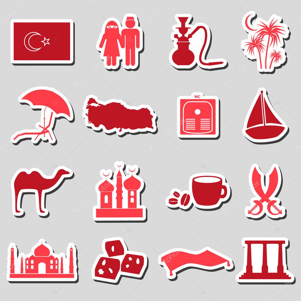 turkey country theme symbols stickers set eps10
