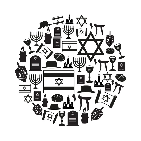 Judaísmo religião símbolos vetor conjunto de ícones em círculo eps10 — Vetor de Stock
