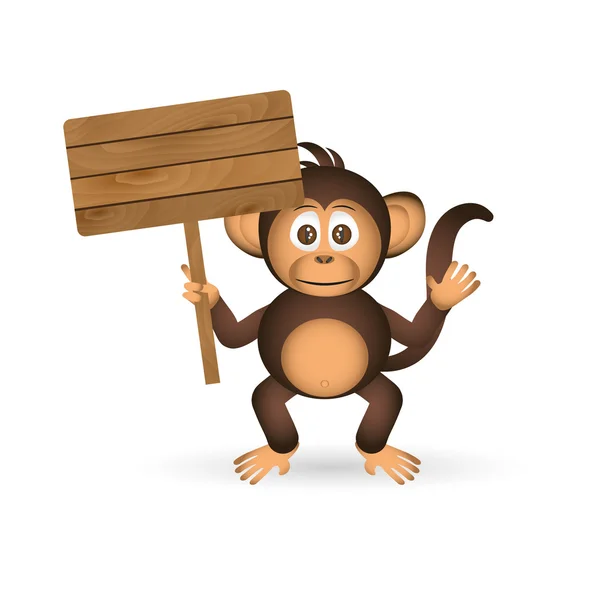 Şirin şempanze küçük maymun holding boş ahşap tahta metin eps10 için — Stok Vektör
