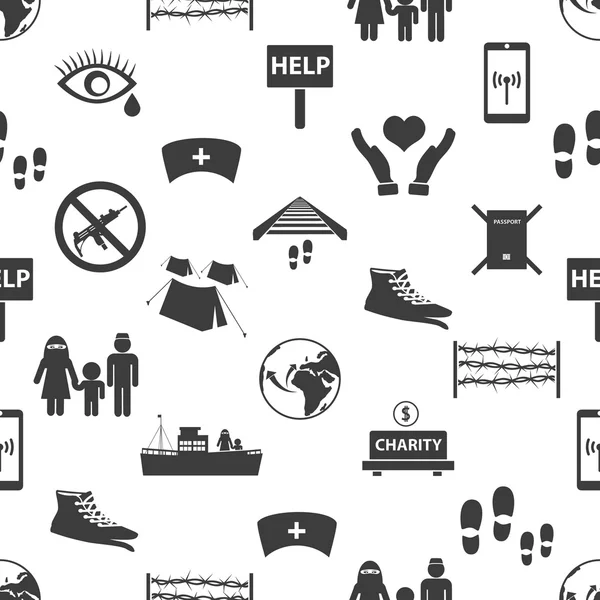 Verschillende eenvoudige vluchtelingen thema pictogrammen naadloze patroon eps10 — Stockvector