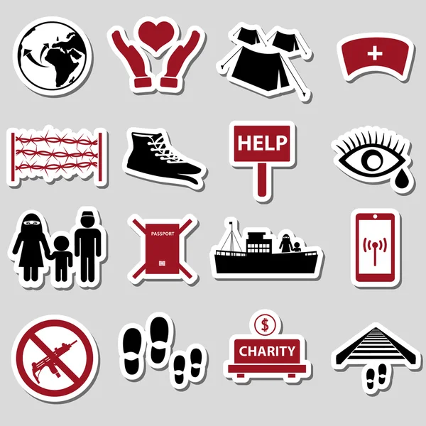 Various simple refugees theme stickers set eps10 — Stock Vector