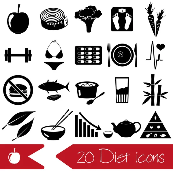 Set of diet and healthy life style theme black icons eps10 — Stock Vector